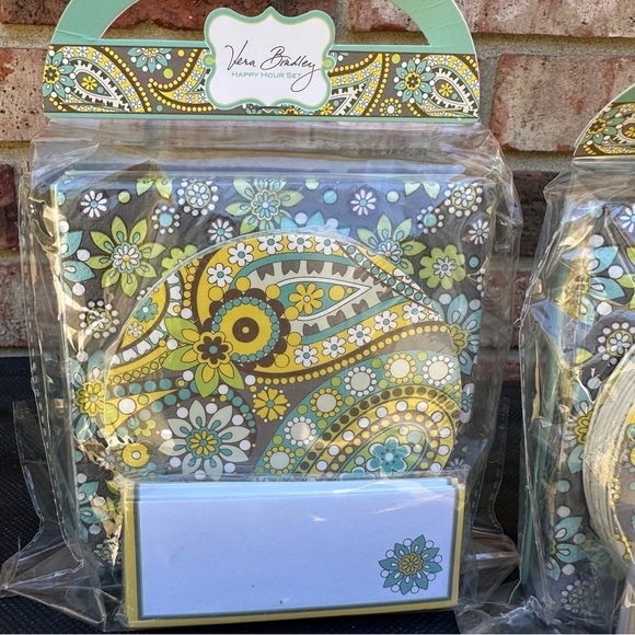 Vera Bradley 2 Happy Hour Sets Lemon Parfait New Napkins Coasters Place-cards - Picture 2 of 6